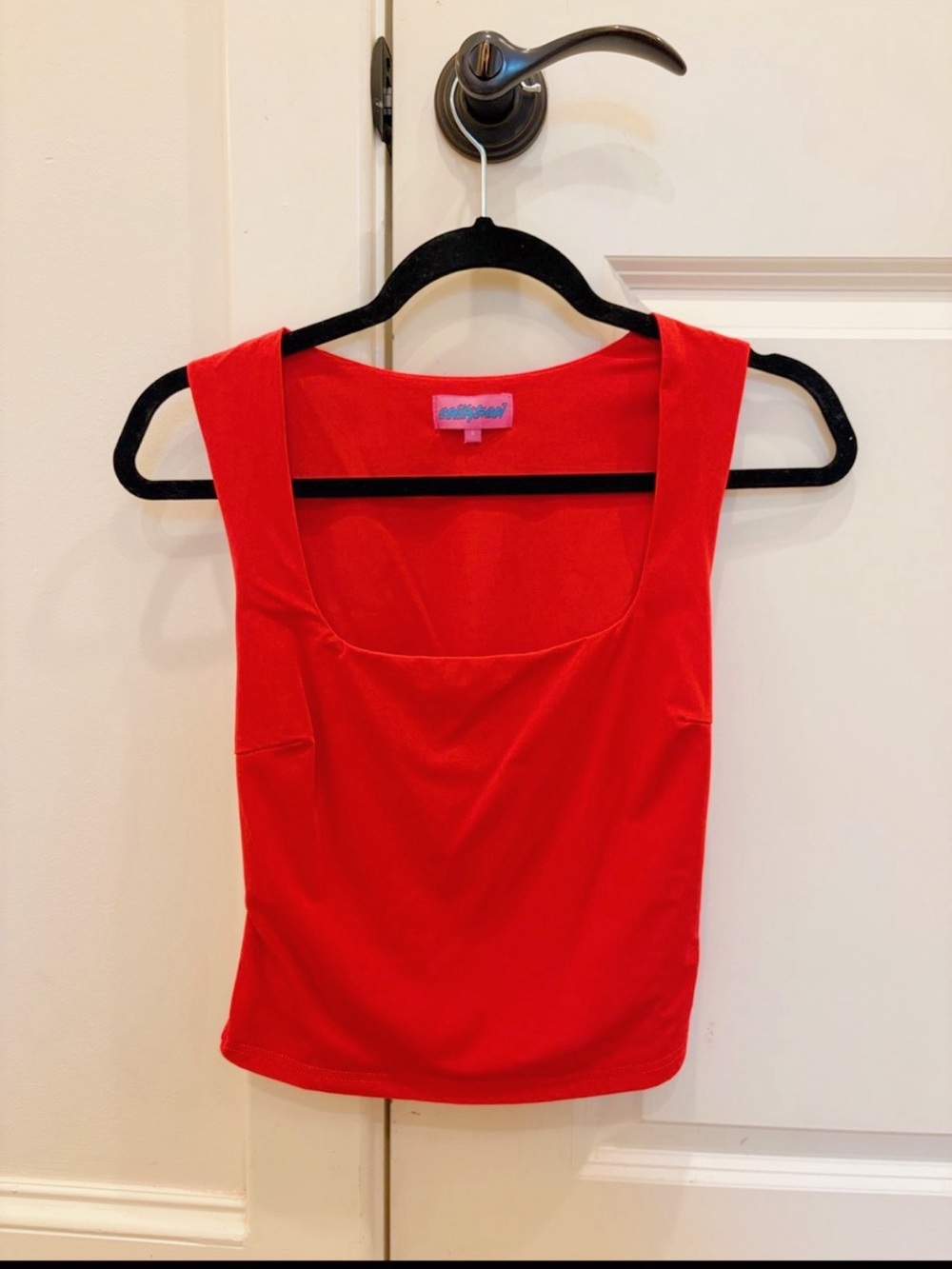 EDIKTED Red Square Neck Tank Top